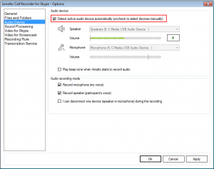 Amolto Audio Settings